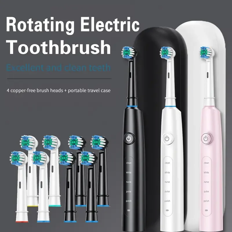 

Electric Toothbrush Rechargeable Deep Clean Whitening Teeth for Adult Toothbrush Rotation Toothbrush with 4/8 Replacement Heads