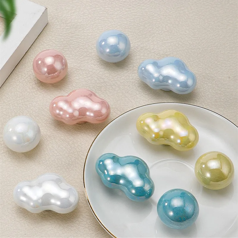 Ceramic Cloud Shape Cabinet Knobs Iridescent Pearl Finish Colorful Drawer Pulls for Kids Room Kitchen Cupboard Dresser Wardrobe