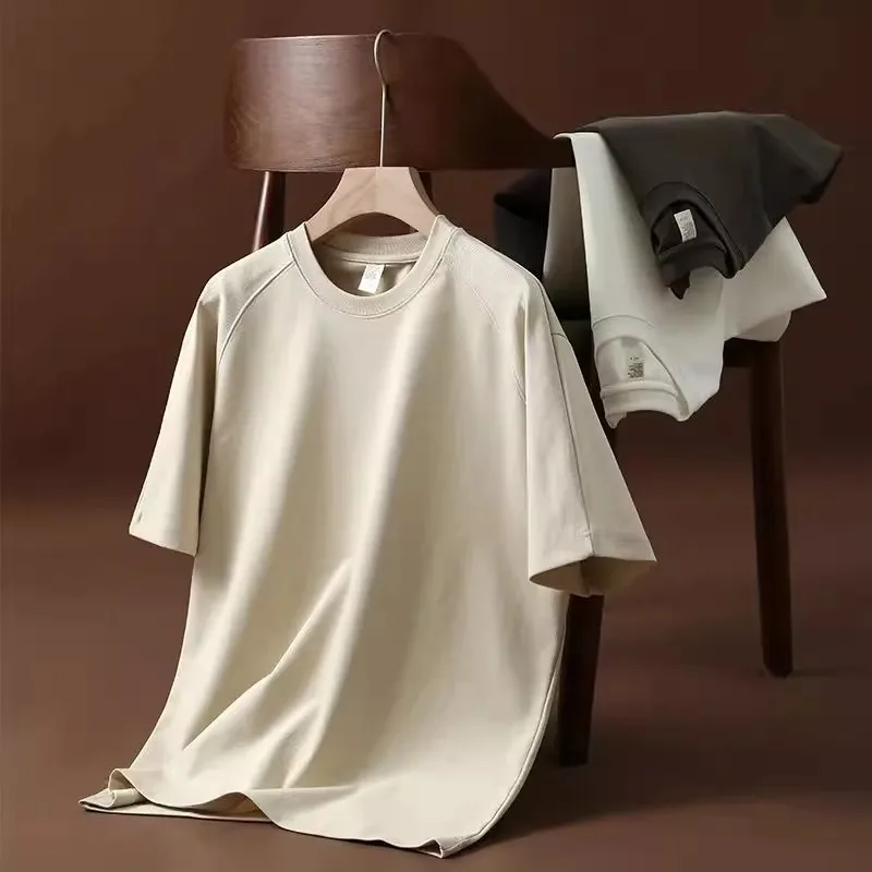 

Juspinice Texture Premium Top Men's Summer Trend Loose Silhouette Short Sleeved T-shirt with Shoulder Insertion Male Clothing