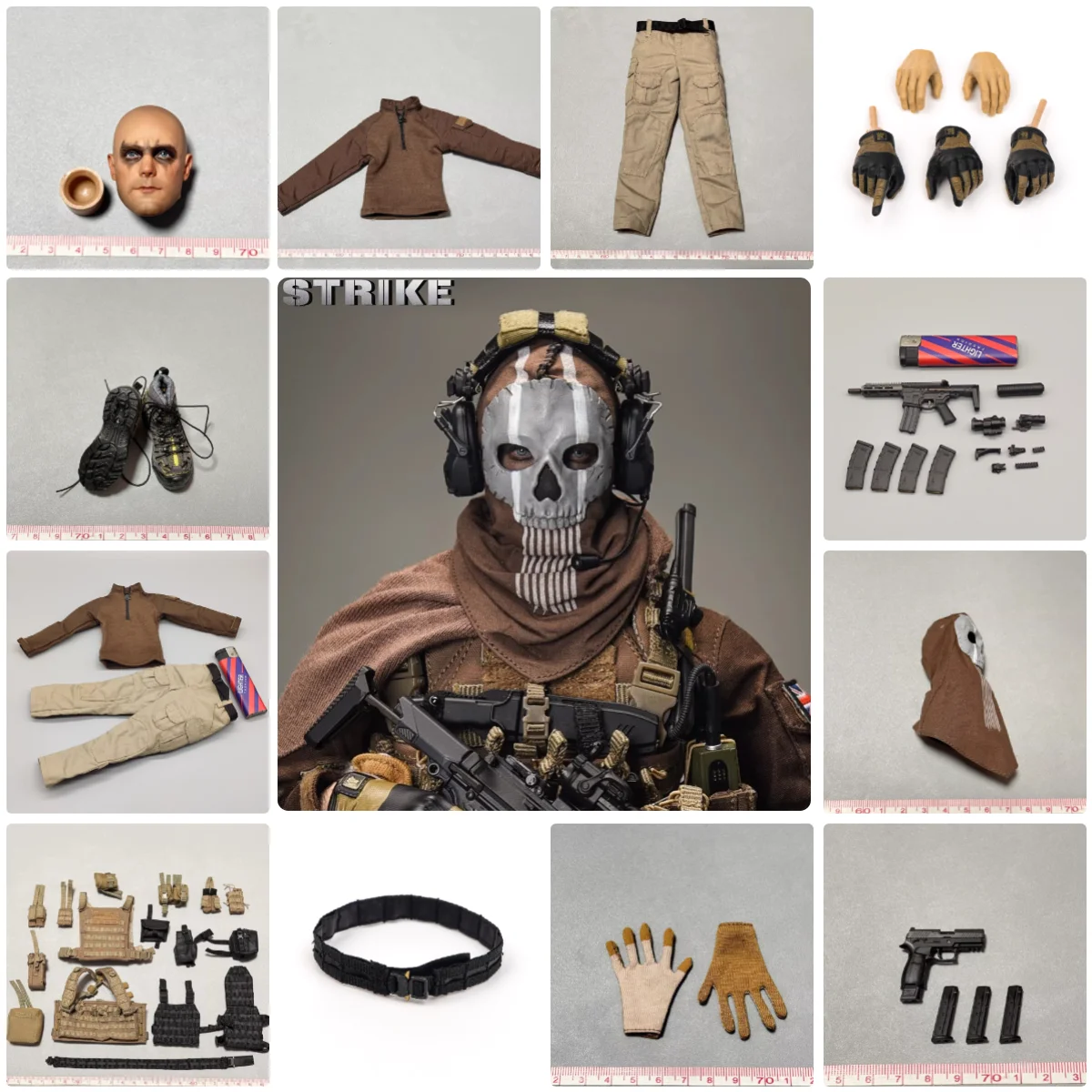 

In Stock For Sale 1/6 EASY&SIMPLE ES GA1010R Man Head Sculpt Carving Duty Soap Bald Version Ghost Toys Model For 12" Figure Doll