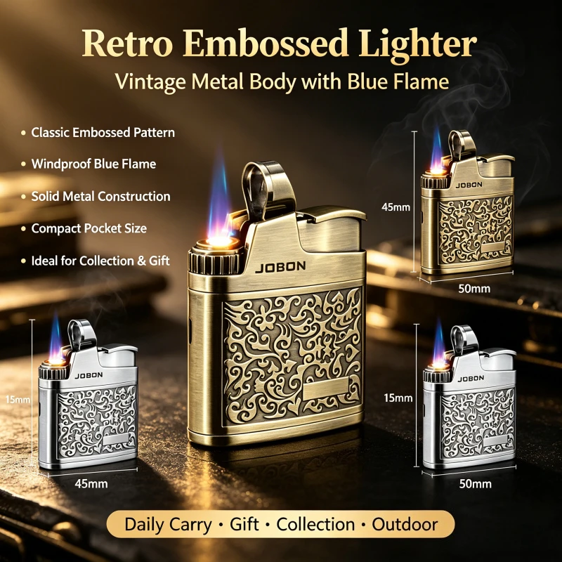 New JOBON Embossed Retro Cigar Lighter Jet Torch Windproof Metal Butane Refillable Press Ignition Smoking Accessory Tool
