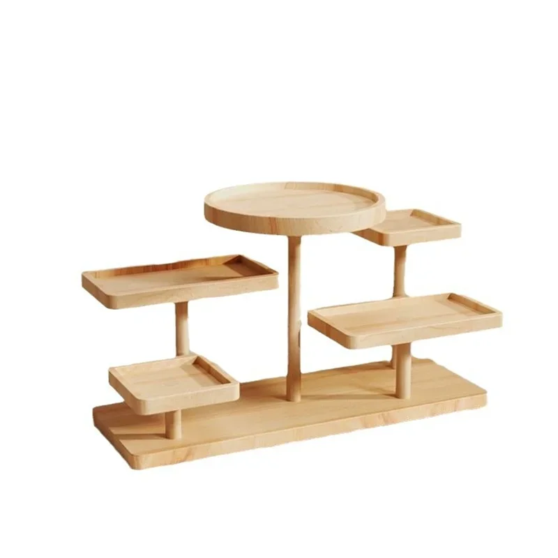 Stufengereihtes Holz-Display-Regal aus Massivholz für Schmuck und Ornamente, Kreativer Mehrstöckiger Aufbewahrungsständer