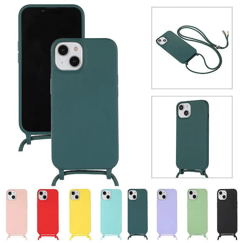 Silicone Phone Case for iPhone 14 13 12 11 Pro Max 12mini 13mini XR XS 8 7 6 With Strap TPU Case With Neck starp