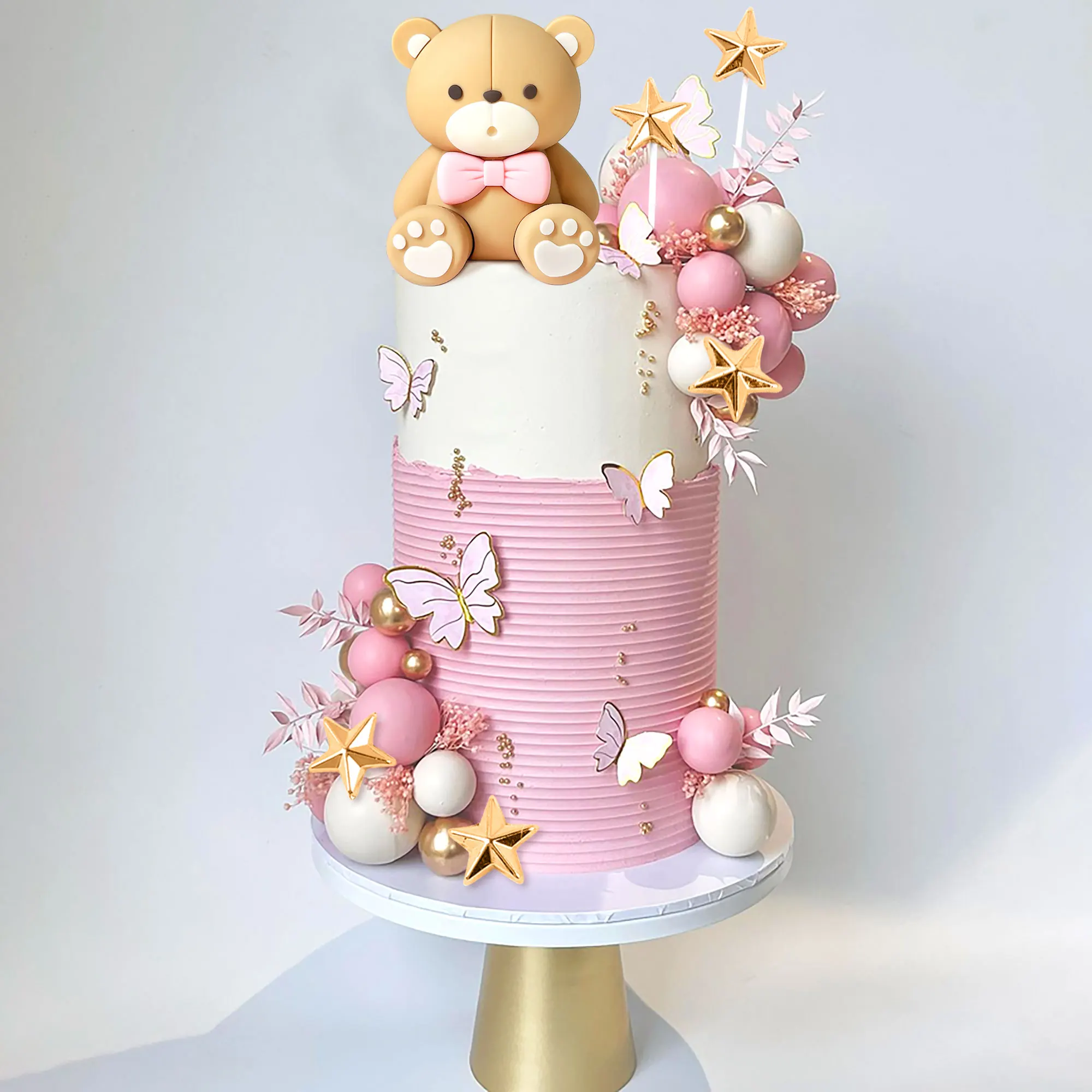 LaVenty Beige Brown Bear Cake Decoration Brown Balls Cake Topper Boho Bears Cake Decoration Baby Shower Birthday Cake Decoration view 5