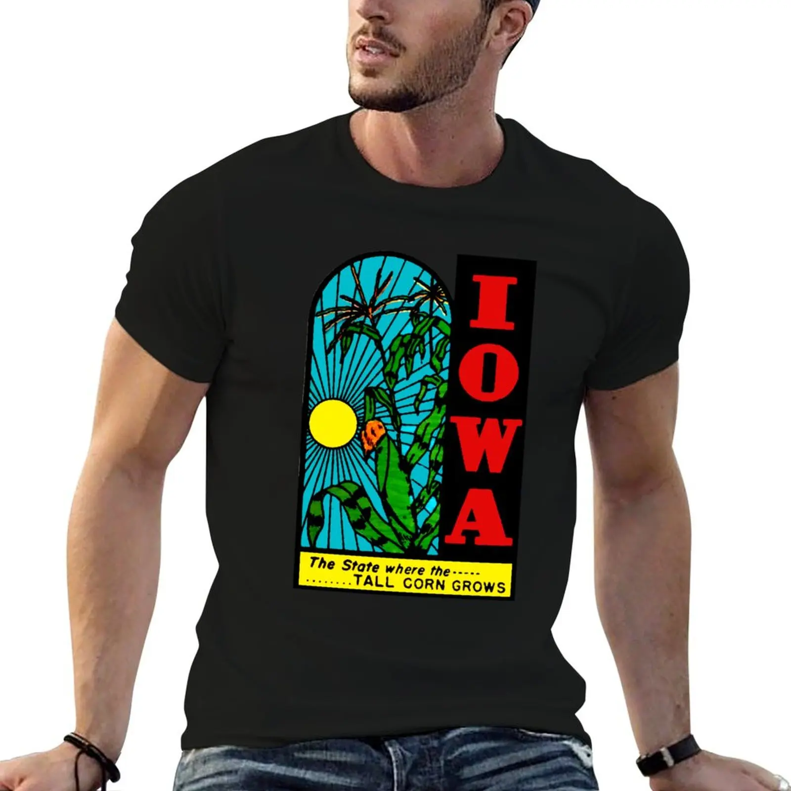 Iowa IA State Tall Corn Vintage Travel Decal T-Shirt Breathable Travel T-Shirt