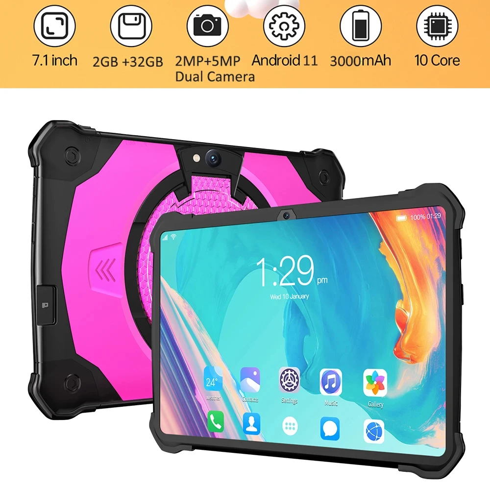 Kids Tablet 7inch Android Tablet for Toddler with Shockproof Case 5G WiFi Bluetooth Dual Camera 32GB Children Gift Kids Software