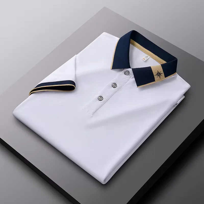 Sommer hochwertige Eis Seide atmungsaktive Kurzarm Polos hirt Männer Mode exquisite Stickerei lässig Business Paul T-Shirt