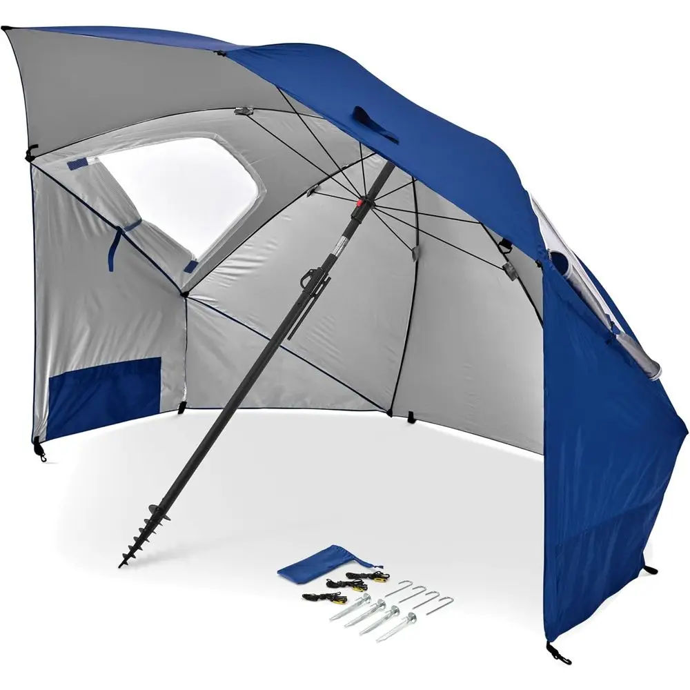 

UPF 50+ Umbrella Shelter with Side Panels, Heavy-Duty 1.25 Inch Pole, Auger or Ground Anchor