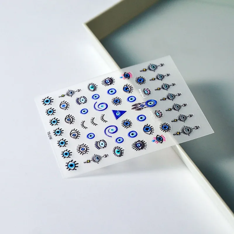 1 pçs novos adesivos de unhas de olho do diabo 5d azul cílios alívio adesivos de unhas adesivo traseiro