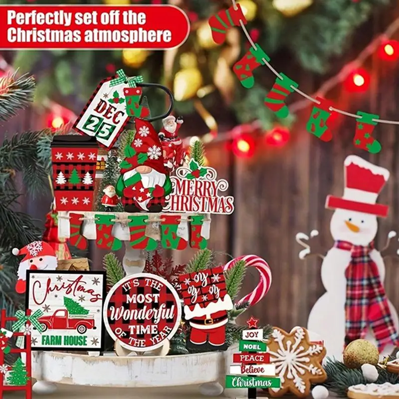 Christmas Tiered Tray Decor Set 14 Pieces Gnome Christmas Stockings Christmas Tray Decor Set Rustic Farmhouse Christmas Decor image 3
