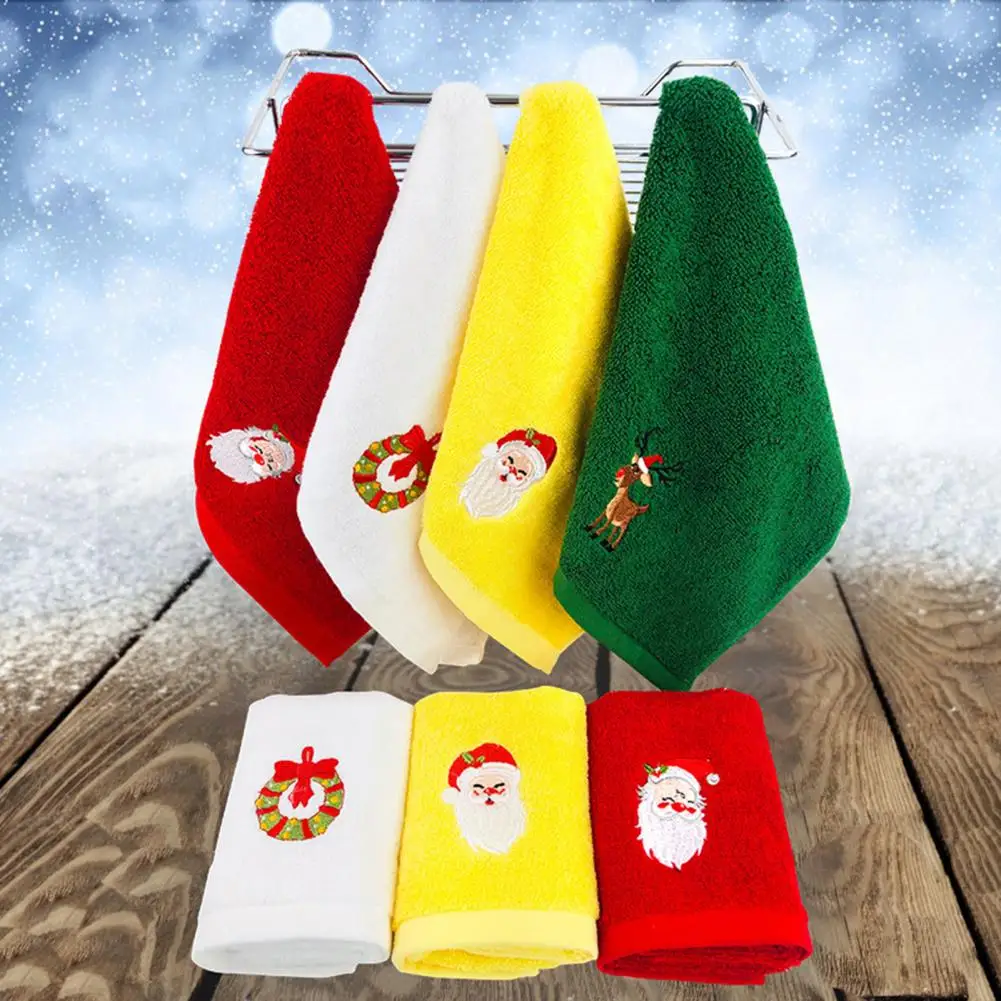 Christmas Towel Lovely Snazzy Embroidered Christmas Towel Xmas Face Washing Cloth Anti-fade Cotton Soft Quick-dry Cute Towel