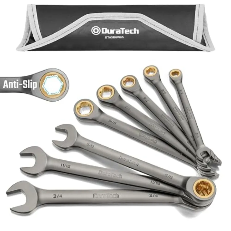 

Ratcheting Wrench Set Combination Wrench Set 8-piece SAE 5/16" to 72-Tooth Nickel Plating CR-V Steel with Pouch