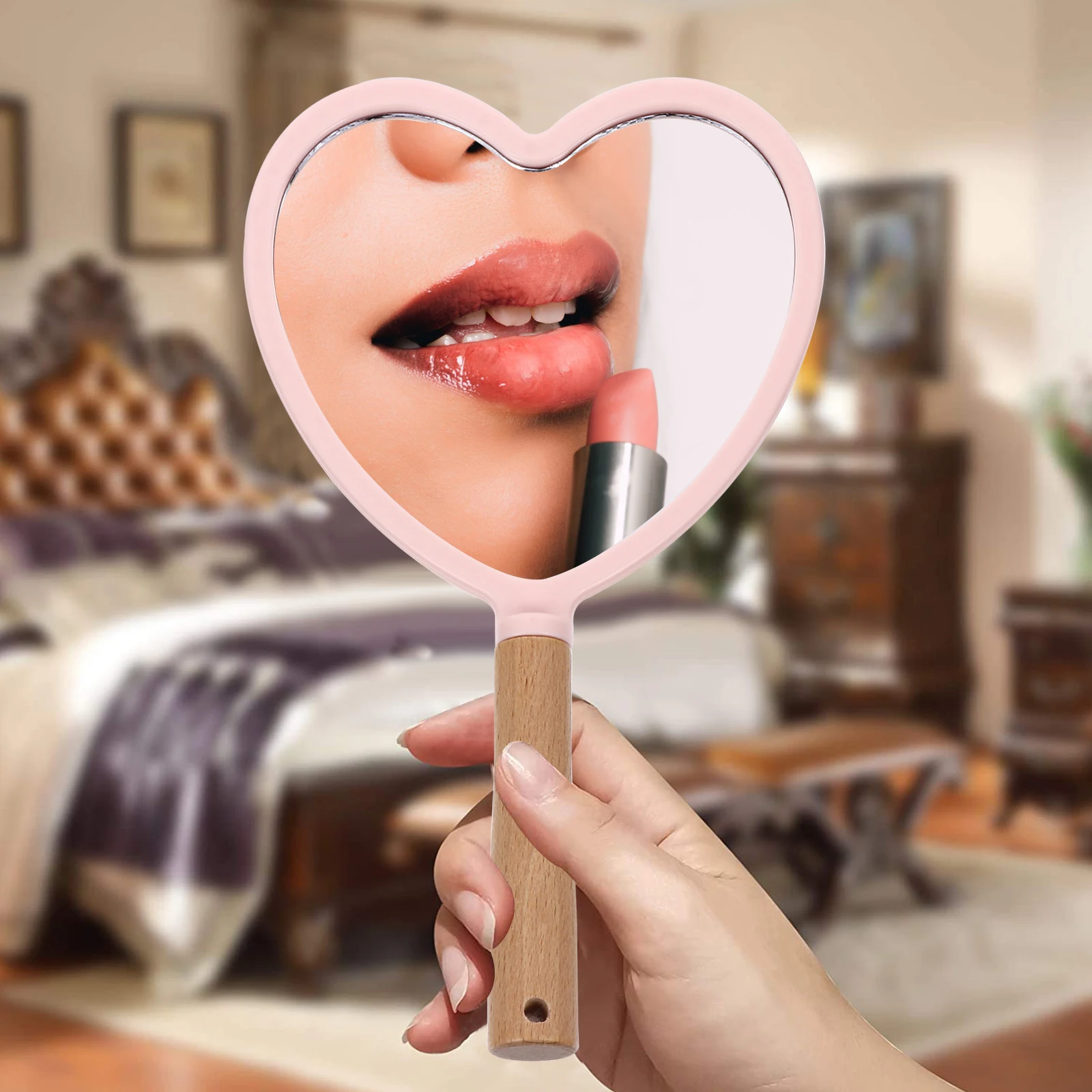 

Wooden H Mirror H held Portable Compact Makeup Mirrors Lightweight Practical Travel Gloss High Definition