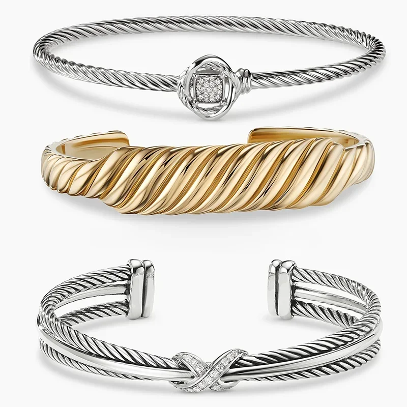 2024 Hot Selling Open Size S925 Silver Finish DY Women's Bracelet X Station Cable Cross Fine Jewelry