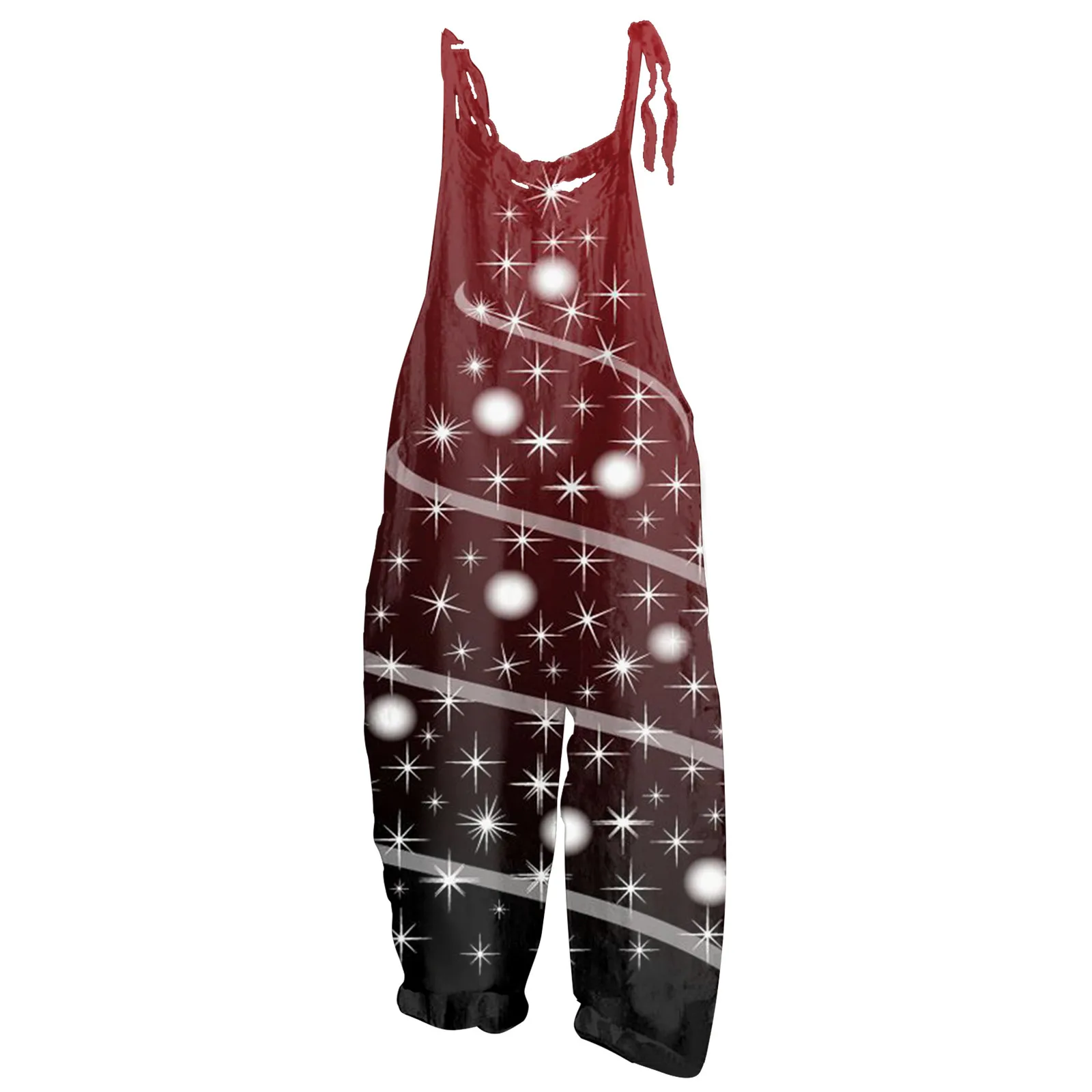 2023 New Women'S Casual Christmas Print Loose Wide Leg Jumpsuit Casual Sleeveless Suspender Trouser Plaid Snowflake Jumpsuit