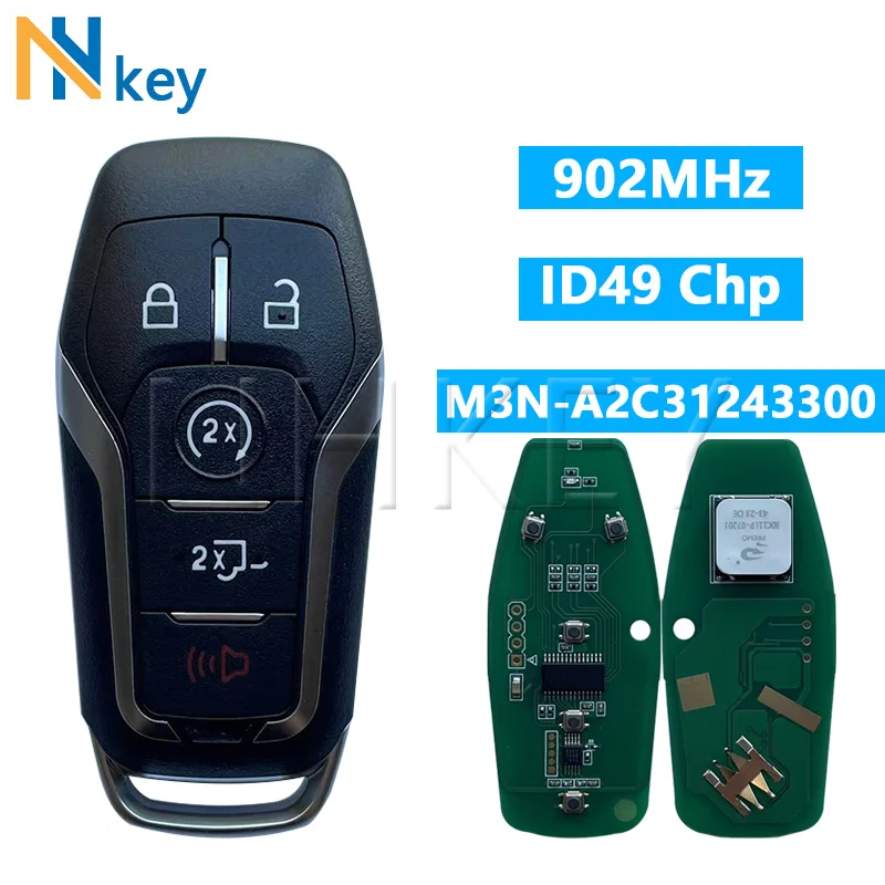 

NH KEY Fit For Ford Fusion Explorer 2013-2017 902MHz ID49 Chip Keyless Go Car Remote Key FCC ID:M3N-A2C31243300 with Logo Smart