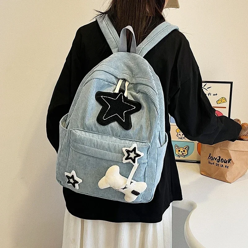 Mochilas femininas de veludo simples, bolsas casuais, monocromáticas, alta qualidade, grande capacidade, linha de costura, moda, nova, 2024