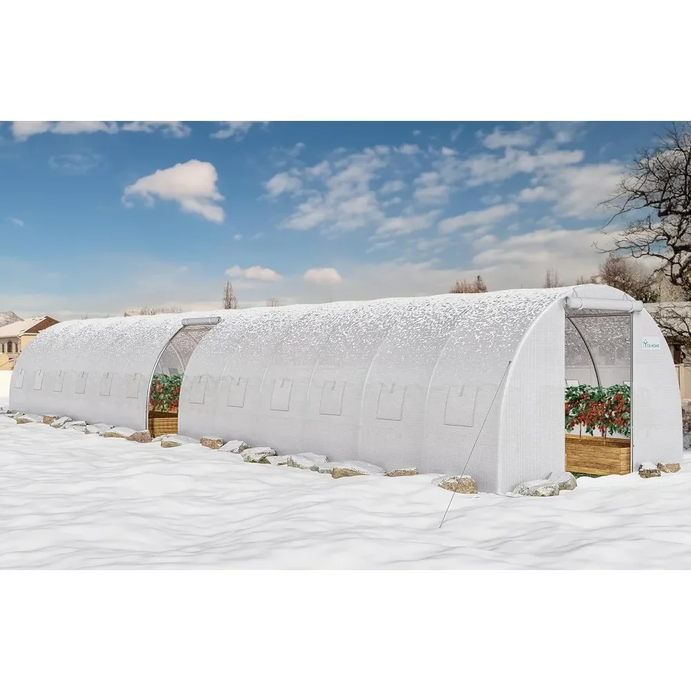 

44x10x7ft Greenhouse Extra Large Heavy Duty 4 Zipper Doors Outdoor Greenhouses 24 Windows Walk in Tunnel Green House