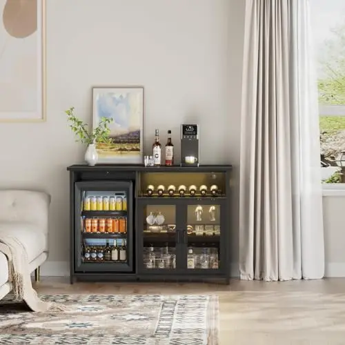 Wine Bar Cabinet with Mini Fridge Space, Black Coffee Bar Cabinet and Liquor Cabinet with Storage Rack, Sideboard - view 4
