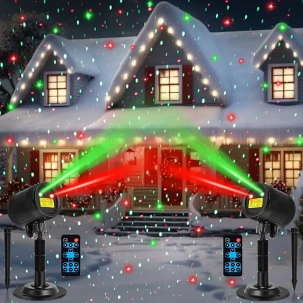 Outdoor RGB Christmas Laser Projector Lights 2 Pcs with Remote Control Waterproof Motion Xmas Projector Holiday Decorations