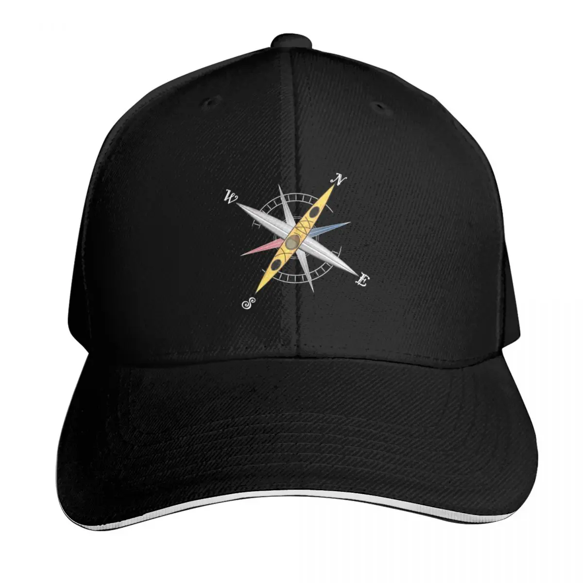 Cool kayak design with compass rose and yellow kayak Baseball Cap Men Women Casual Summer Sport Sun Cap