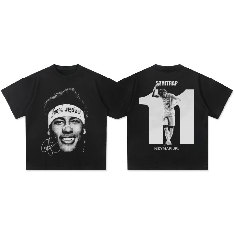 American Hip Hop verano Neymar American manga corta cuello redondo camiseta pesada hombres y mujeres moda Retro Top de manga corta
