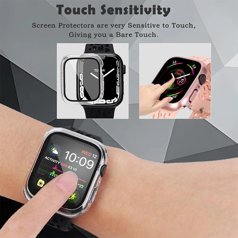 Protetor de Tela de Vidro Temperado para Apple Watch, Capa Completa, Estojo Rígido Para PC, iWatch 6, SE, 5, 4, 3, 8, 7, 41mm, 44mm, 45mm, 40 milímetros