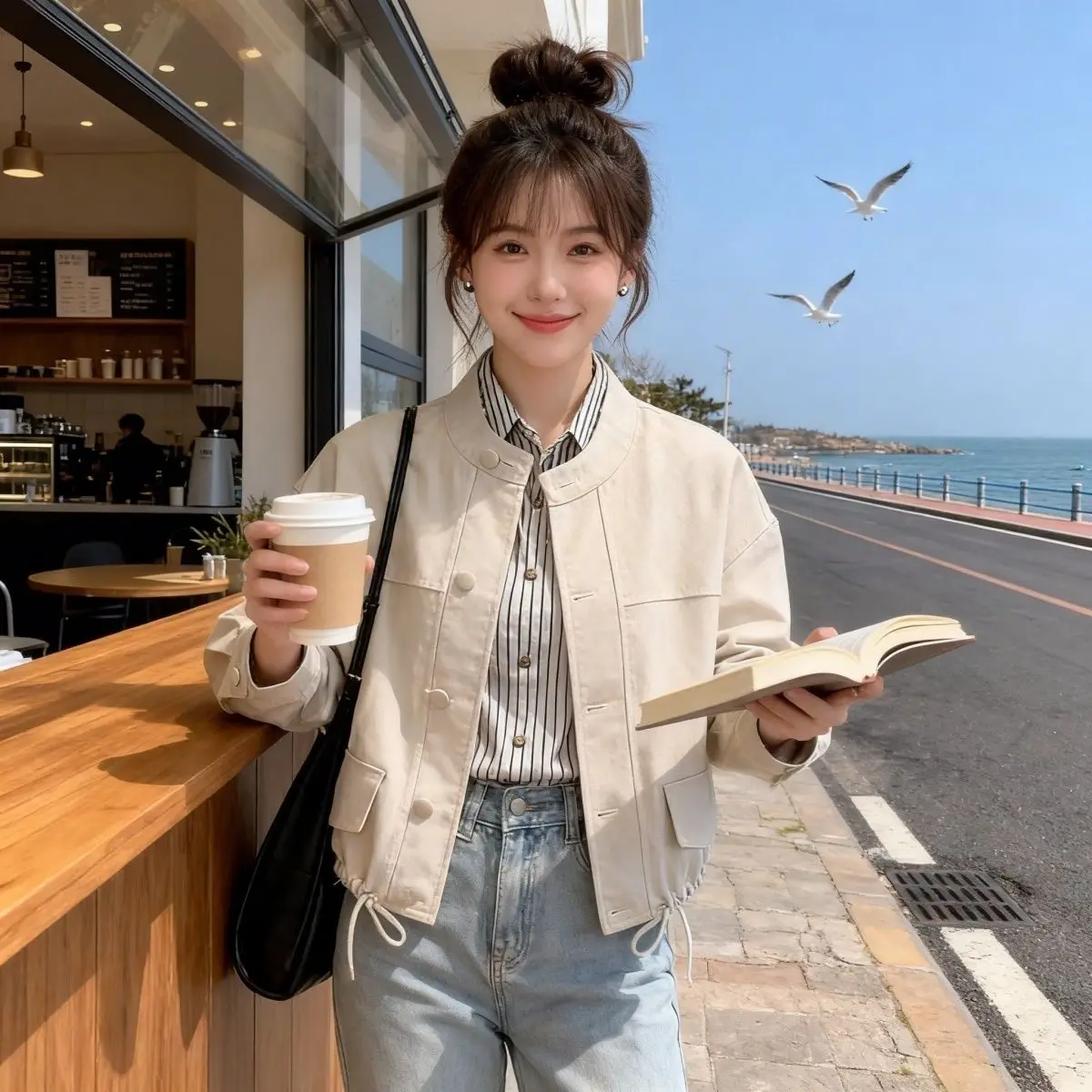 

Fashionable Casual Short Jacket Women's Spring Autumn Stylish Stand Collar Workwear Slimming Top Elegant Style Loose Fit