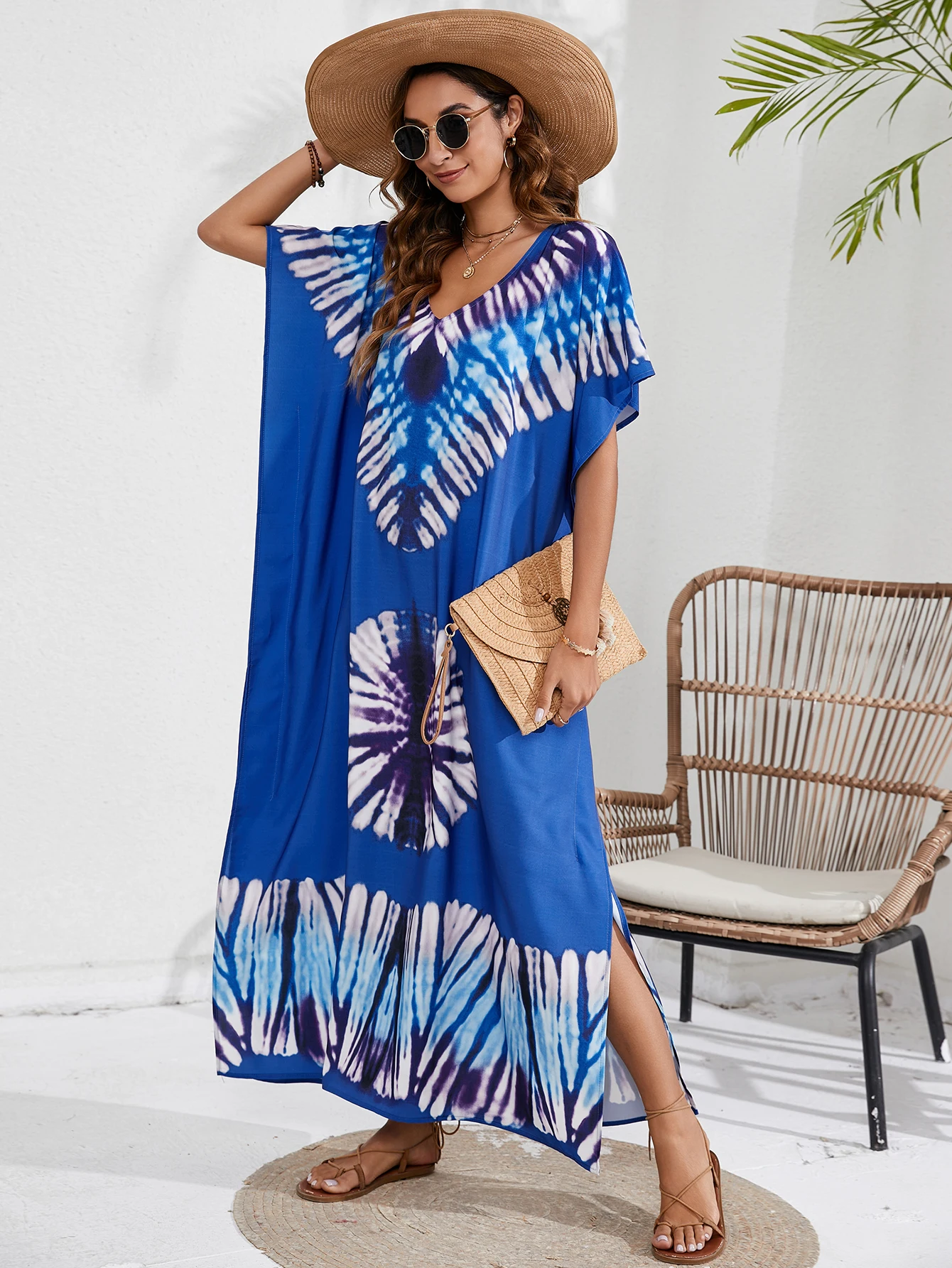 

Summer Beach Boho Vacation Dress All Over Print V-Neck Side Slit Beach Cover Up