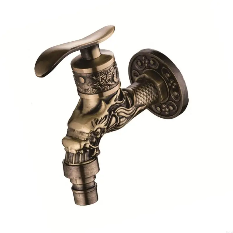 

Rural Outdoor Faucet Wall Mounted Vintage Tap Decorative Dragon Art for House 87HA