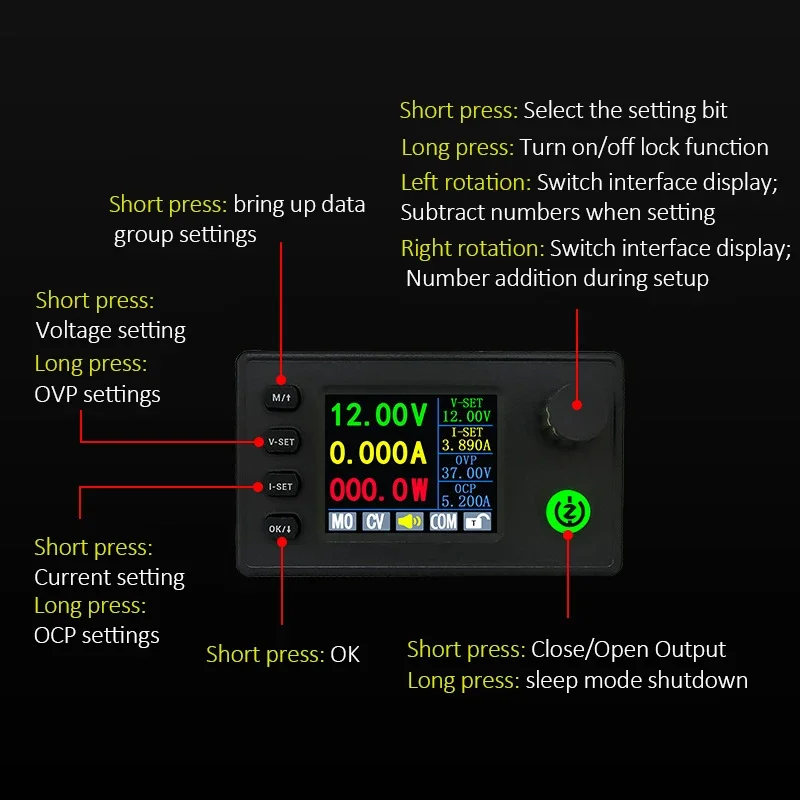 SK40C/SK90C DC Buck Boost Converter CNC Adjustable Voltage Regulation Power Supply CV CC Charging Module with/no Color Screen