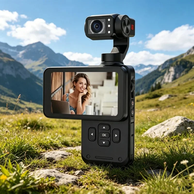 4K Action Camera 4K Handheld Pocket Digital Camcorder 3-axis Gimbal Stabilization IR Night Vision Vlog Videos Camera Storp card