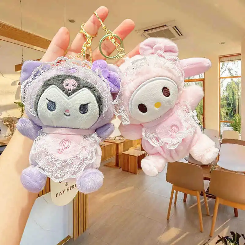 Kawaii Anime My Melody Hello Kitty Sanrio Plush Doll Pendant Kuromi Cinnamoroll Gift Cross-Dressing Doll Cartoon Plush Keychain