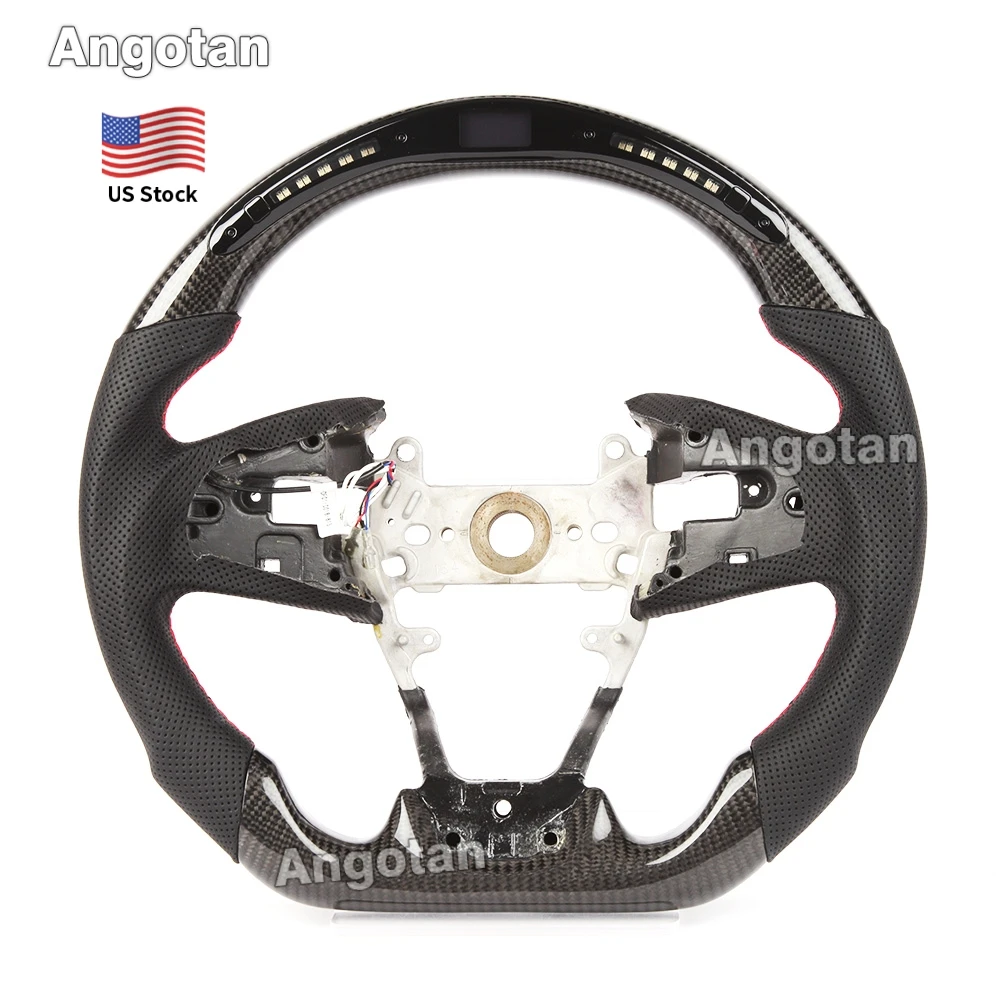 

Светодиодный руль ANGOTAN из настоящего углеродного волокна для Honda Civic Gen 10th Type R 2016-2021 со светодиодным индикатором переключения передач