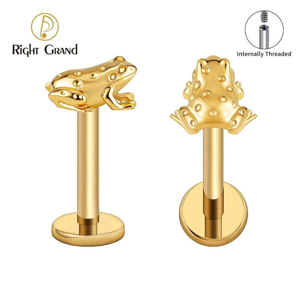 Right Grand Brinco de hélix em titânio ASTM F136 com formato de sapo pequeno, calibre 16G, joia fofa em 3D para tragus, lóbulo, cartilagem ou piercing labret.