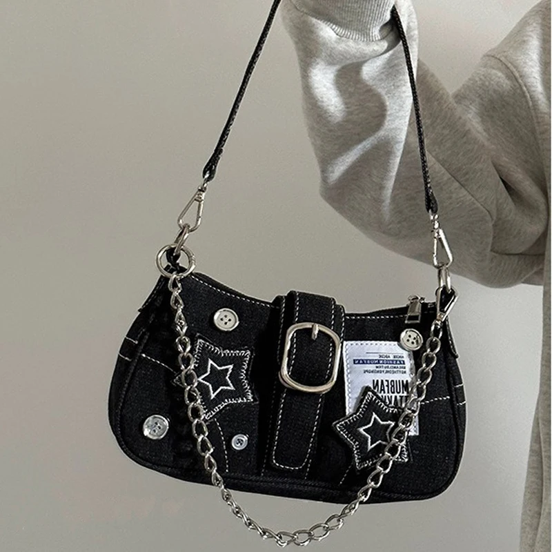 

Star Armpit Bag Canvas Handbag with Chain Strap Crescent Shape Niche Design New Fashion Shoulder Bag