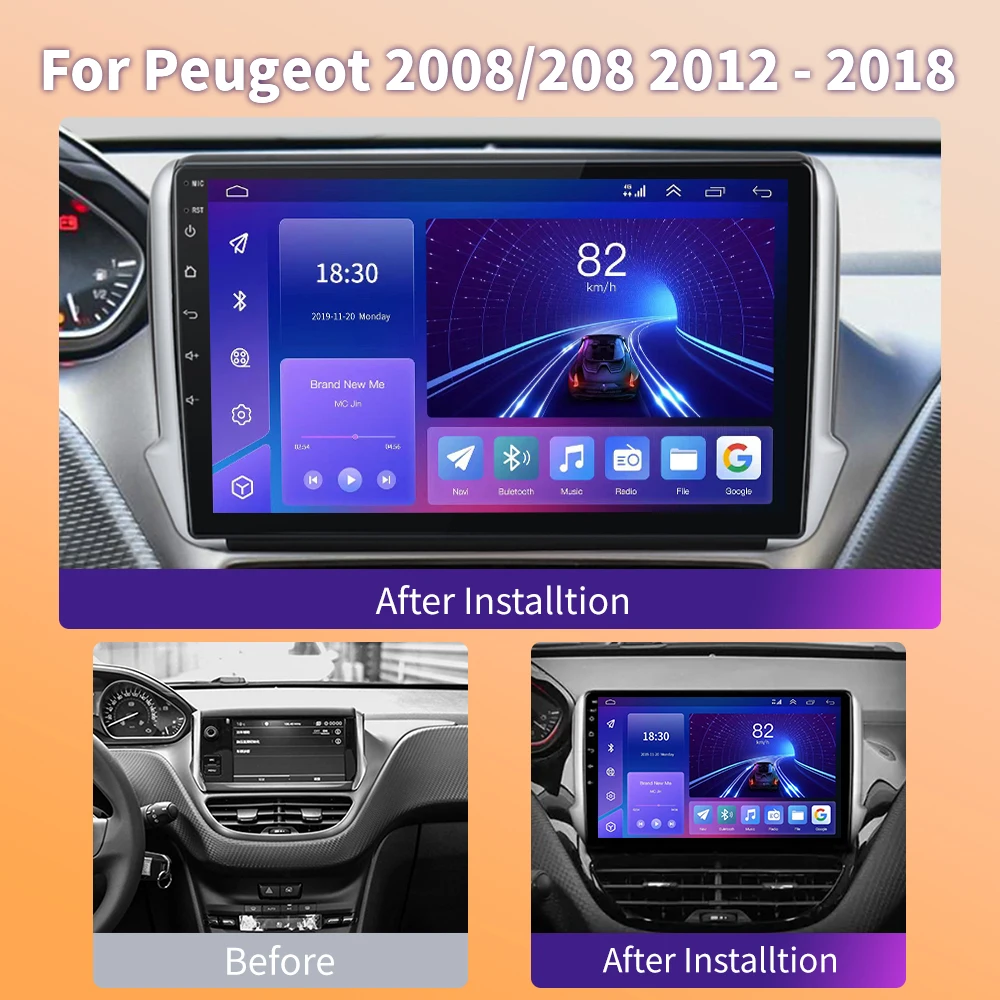 For Peugeot 2008 208 Series 2012 - 2018 Car Radio Multimedia Player Navigation GPS Carplay Android Touch Screen Auto Stereo 2din