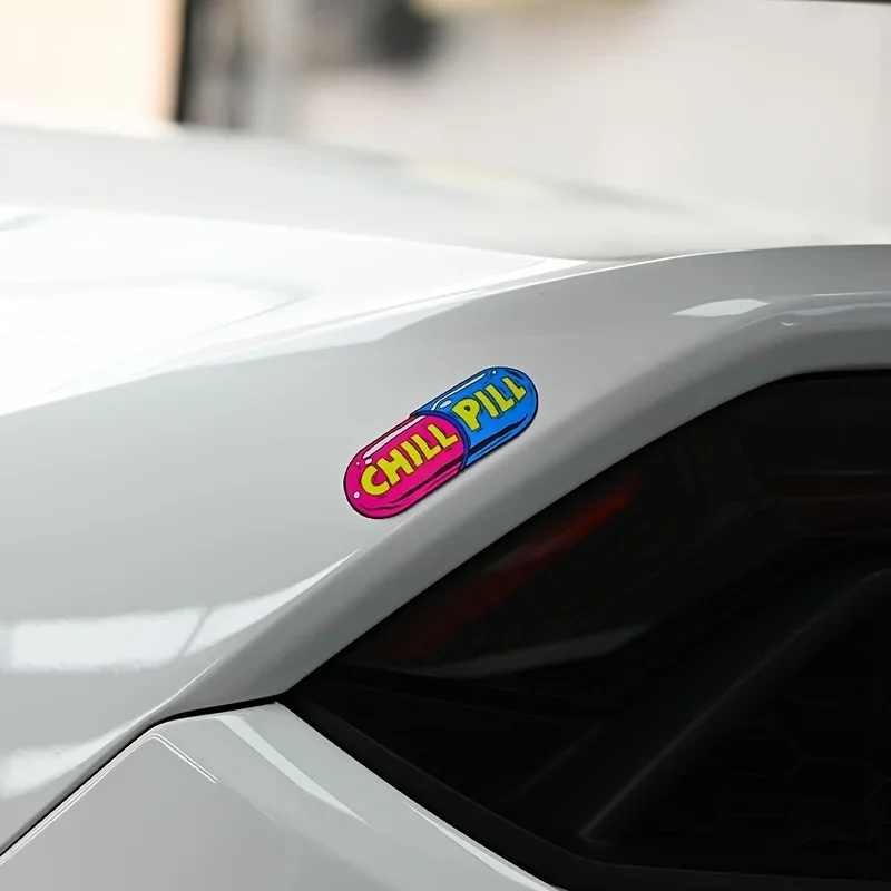 1PC Eye-catching "Chill Pill" Sticker for Car & Motorcycle, Unique Pill Design Decal for Vehicle Decoration