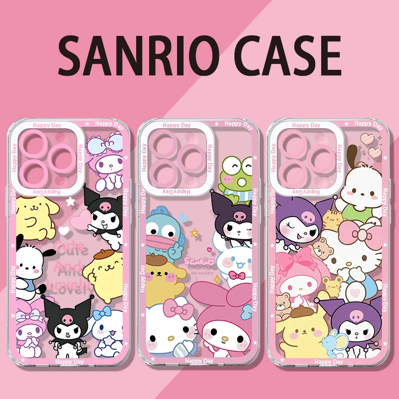 Cute Cartoon Sanrio Family Phone Case For iPhone 17 Air 15 14 13 12 11 Pro Max 16 15 14 Plus Shockproof Soft Silicone Back Cover