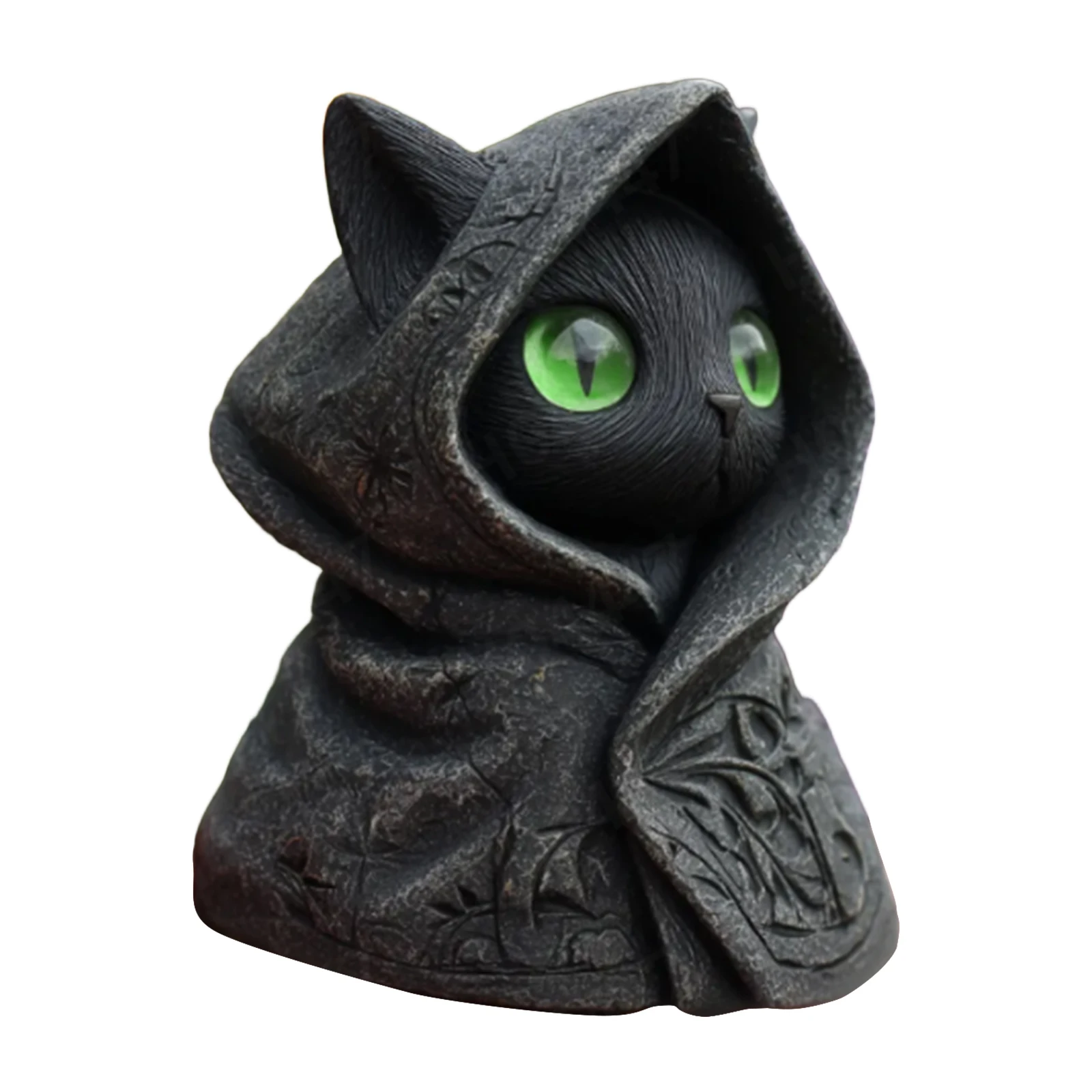 Mysterious Hooded Cat Fiqurine 8cm Gothic Black Cat Cloak Skeleton Statue Outdoor Garden Statue Ornaments Halloween Decorations