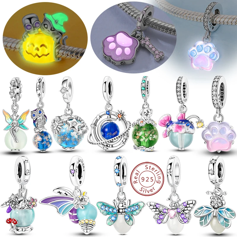 Luminous Series 925 Sterling Silber Charms Perlen Anhänger Glühwürmchen Elfenpfote Planet Charm Passend für Original Armband Damen Schmuck Geschenk – Detail 1