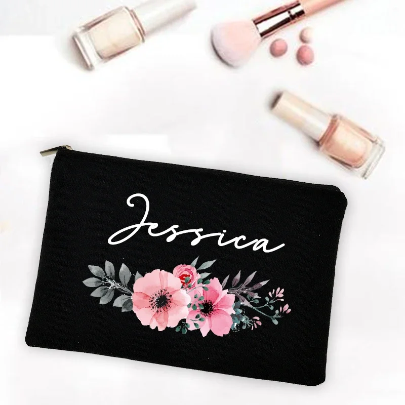 Bridesmaid Teacher Mother Gift Personalized Custom Name DIY Wedding Party Canvas Makeup Case Cosmetic Bags Zipper Toiletry Pouch