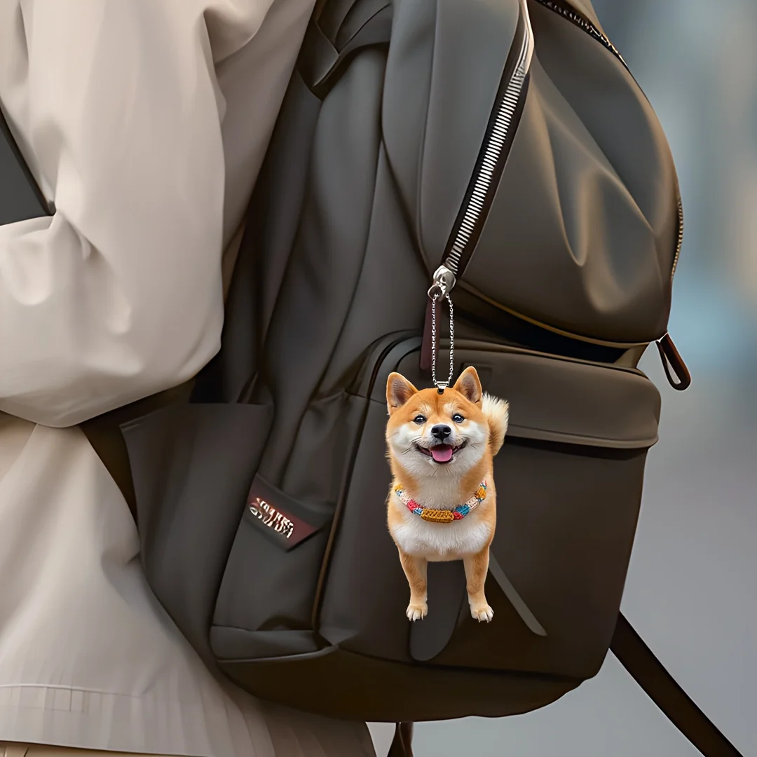 يبتسم شيبا Inu 2D شقة الاكريليك قلادة المفاتيح لطيف جرو حلية سحر شنقا الديكور لحقائب السيارات احتفالي حزب هدية