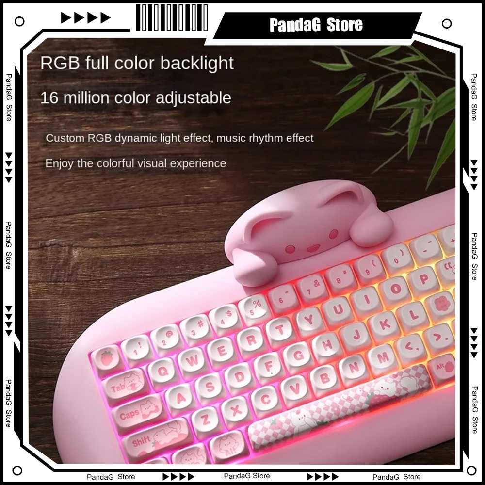 

KEYNOVO C68 Cat Silicone Bluetooth Mechanical Keyboard Customized Tri-mode Wireless Bluetooth 2.4G Hot Swap for iPad Mac Cute