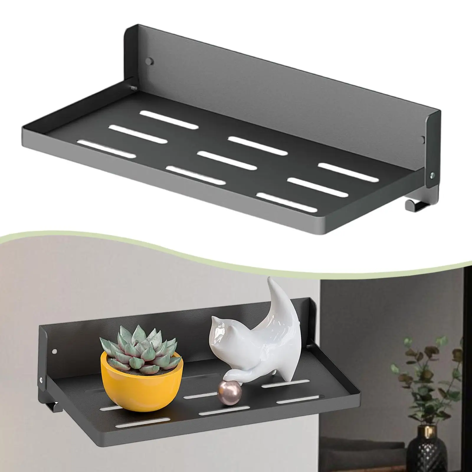 Wall Mounted Folding Shelf Organizer Black Metal Floating Bookshelf Multi Purpose Storage for Bedroom Home Office