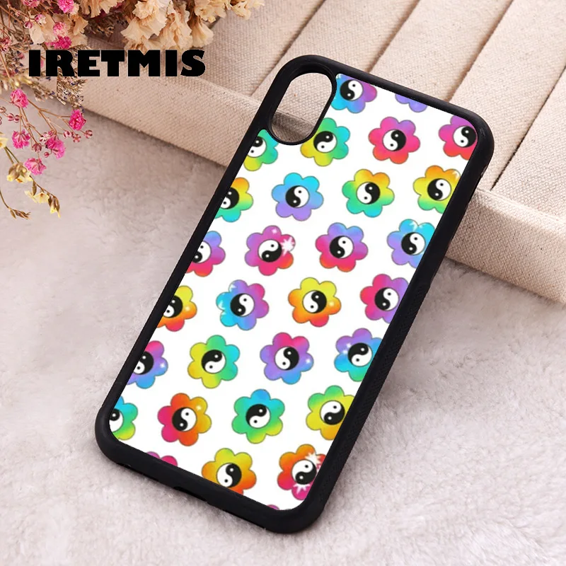 Iretmis Phone Cover Case For iPhone X XS Max XR 11 12 13 PRO MINI 14 15 16 Plus Rubber Silicone Rainbow Yin Yangs