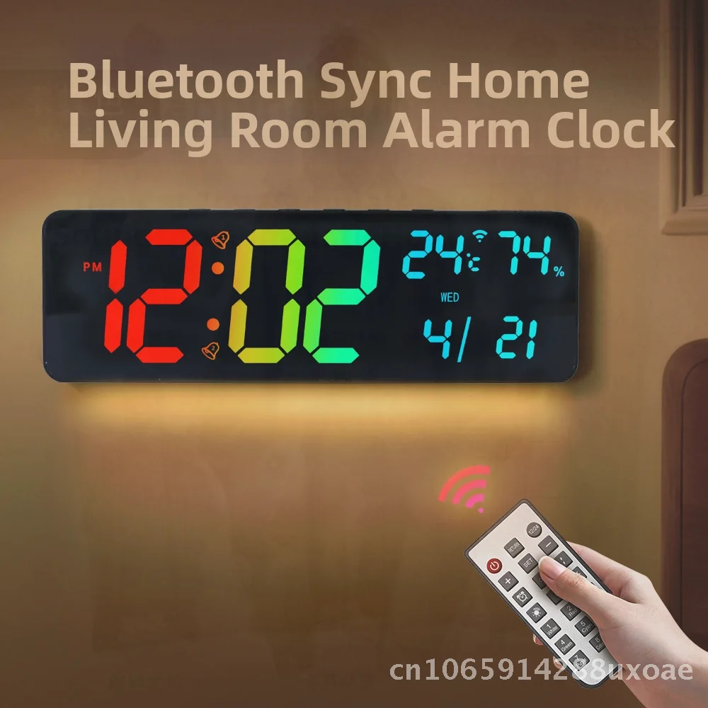 Summer Time Digital Wall Clock Bluetooth Smart Light-Sensing Snooze Alarm with Automatic Time Setting LED Display Thermometer
