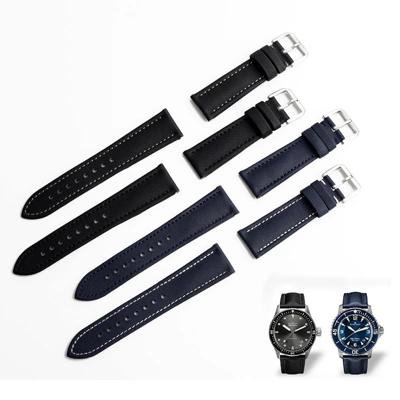 For Blancpain 50 Watch Strap Carbon Fiber Nylon Cloth Pattern Leather Waterproof Watchbands moonswatch Accessories 20mm 22m