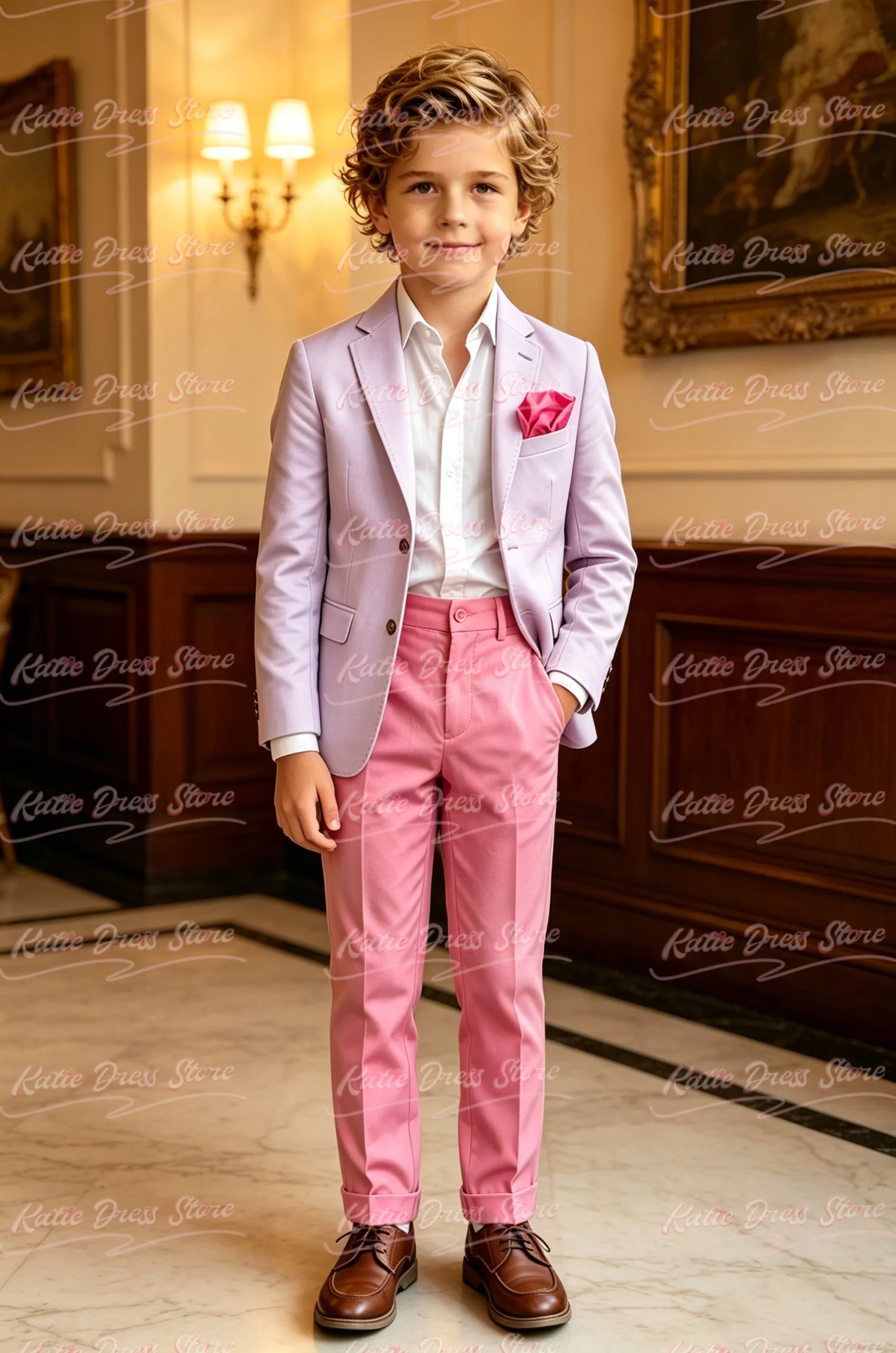 Customized Boys Lavender & Rose Pink Single Breasted Blazer 2-Piece Suit Jacket Pants Teen Dress Wedding Performance Prom Wear