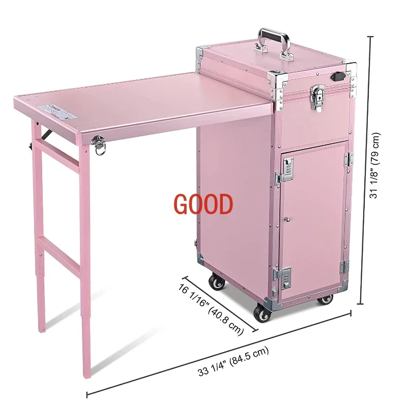 Nail Table Pink Manicure Workstation Folding rolling Portable case